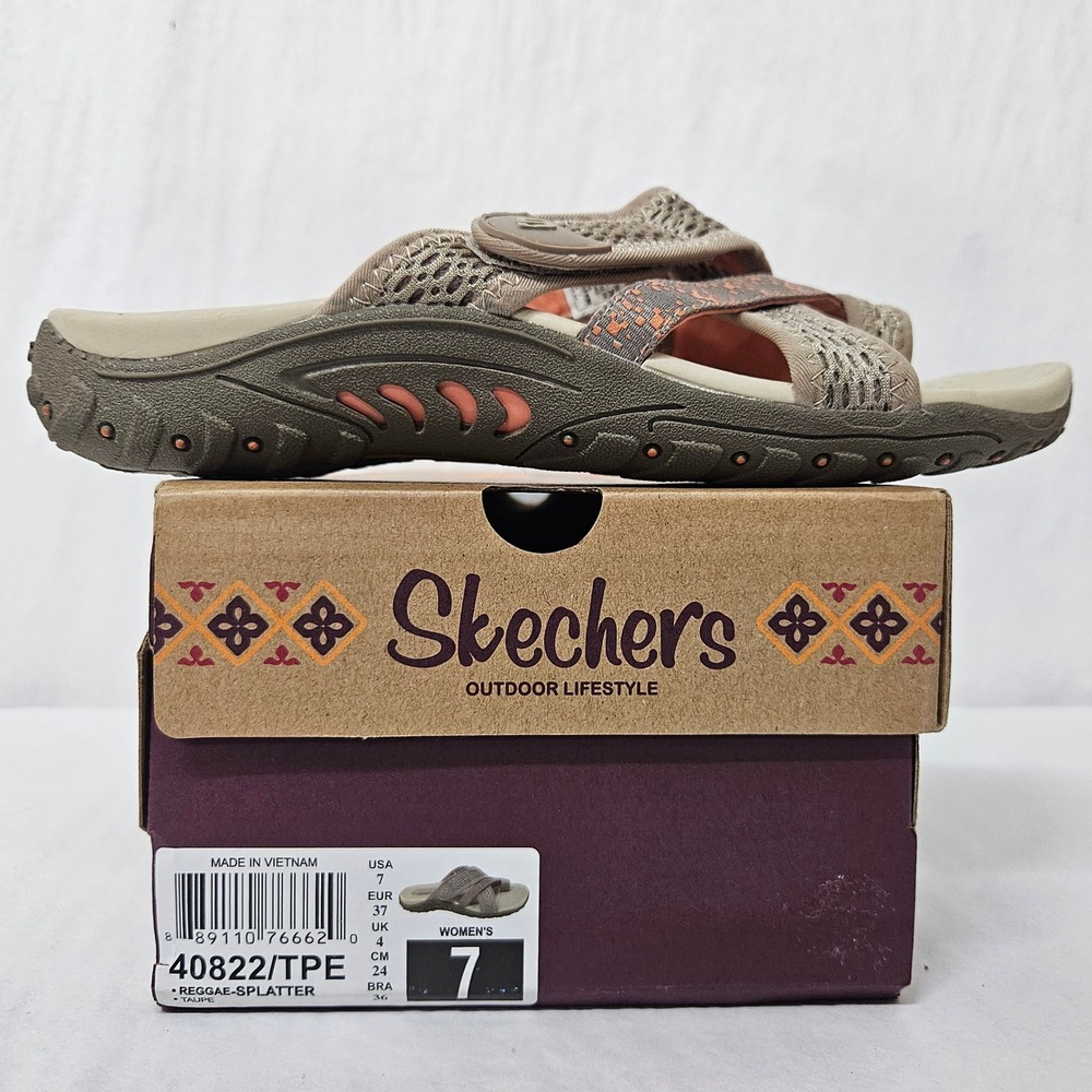 Skechers Reggae Splatter Slide Sandals 40822/TPE Taupe Orange Womens Size 7 - Picture 2 of 8